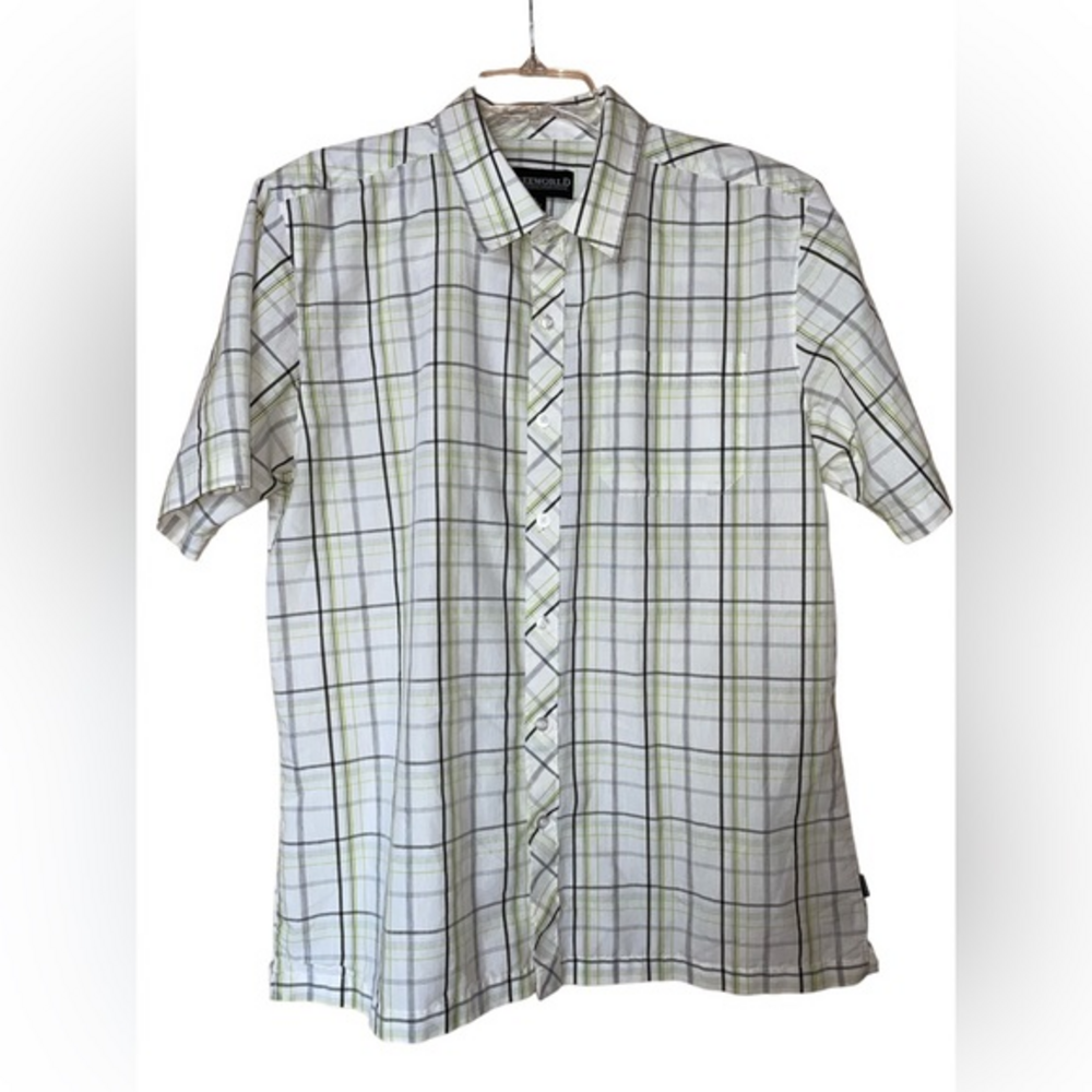 Free World Men’s Short Sleeve Casual‎ Shirt Plaid Button Down Skate Size Large